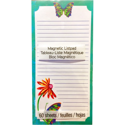 Rachel Tribble Magnetic List Pad ~ Colorful Butterflies on Teal (60 Lined Sheets)