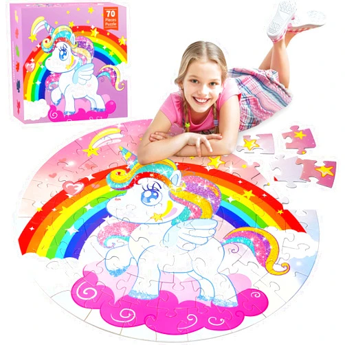 Fikamd Jigsaw Puzzles for Kids Ages 4-6: Floor Puzzles for Kids Games 70 Pieces Large Toddler Educational Toys for Unicorn Activity Birthday Christmas Girls Boys Ages 3 4 5 6 7 8 9 10 Years Old