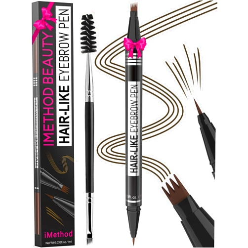 iMethod Eyebrow Pen - Eyebrow Pencil Magical 2-in-1 Eye Brow Pencils for Women with 4-Fork-Tip & Precise Brush-Tip Create Natural Hair-Like Brows, Last All-Day, Microblading Eyebrow Pen, Black Brown