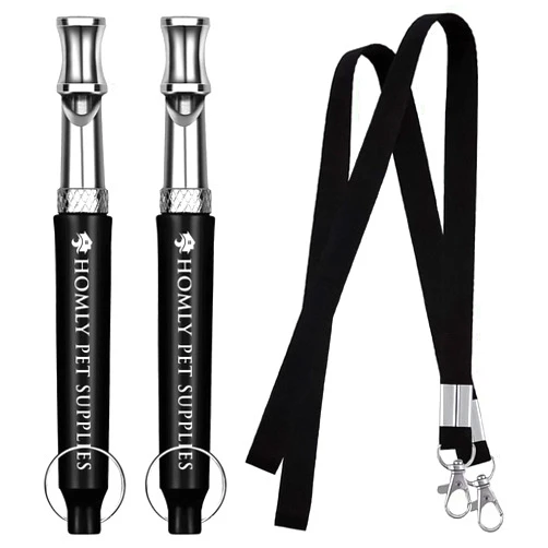 Homly Pet Supplies Dog Whistle to Stop Barking Neighbors Dog – Pack of 2 Adjustable Ultrasonic Silent Dog Whistles – Professional Recall Dog Training Whistles with Neck Strap to Stop Dog Attack [Black]