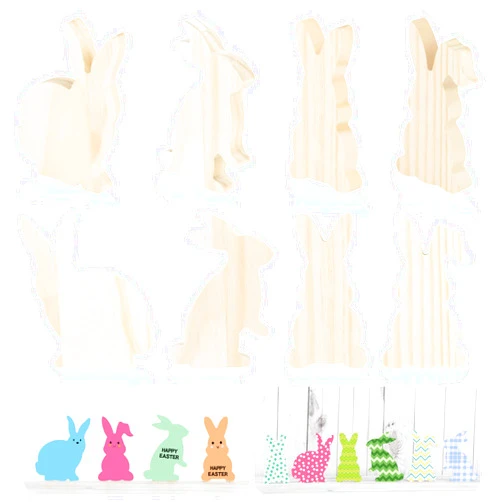 AllReal 12 Pieces Easter Wood Bunny Cutout Unfinished Rabbit Shaped Wooden Signs Thickness Bunny Slice Ornament for Painting Easter DIY Craft Home Spring Decoration Table Tiered Tray Decor 4 Styles