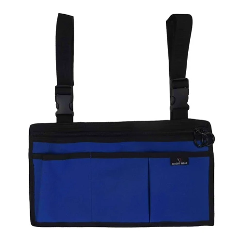 BENEFIT WEAR 5 Pocket Side-Pack Wheelchair, Walker or Scooter Bag with Key Rings | Wheelchair Armrest Accessories for Walker, Electric Scooter & Wheelchairs (Navy)