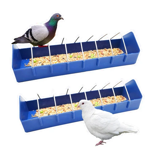 Hamiledyi 2PCS Pigeon Feeder, Bird Dispenser Slot Container, Poultry Plastic Thick Trough Dish Less Waste with Removable Steel Wire Partition for Pigeons Quails Birds Chicks Ducklings