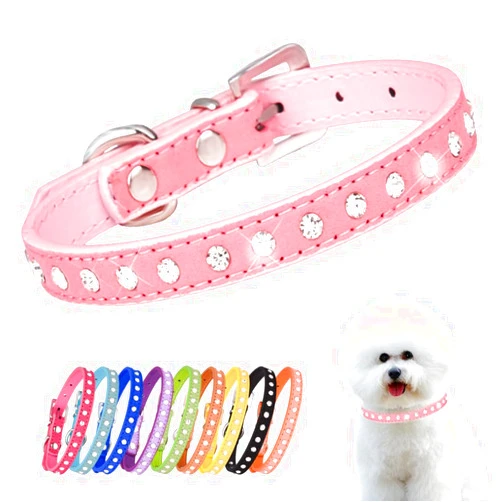 YOUALSO Small Dog Collars, Bling Diamond Pretty Crystal Sparkly Rhinestone Glitter Jewel Puppy Collar for XXS Xs Small Medium Pet Girl Cat Female Kitten, Pink XSmall