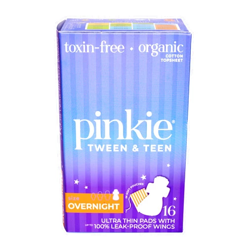Pinkie, Inc. Pinkie Period Starter Pads - Designed for Smaller Underwear - Organic Cotton Topsheet Tween & Teen Pads with Wings - Chlorine Free & Fragrance Free - Teen Overnight, 16 Count