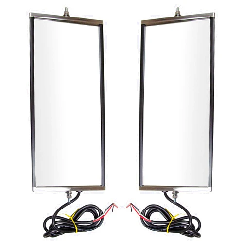 TRQ West Coast Mirror Signal Heated 16x7 Stainless Steel Pair Compatible with HD Truck