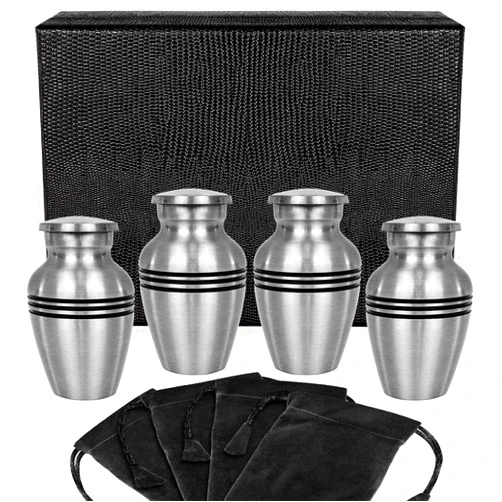 Trupoint Memorials Small Urns for Human Ashes Keepsake, Pewter Decorative Mini Cremation Urn for Adult Men & Women, Set of 4, Silver Lining