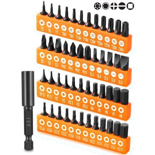 AEJ 49-Pack Screwdriver Bit Set, Hex Head Drill Bit Set, Torx Square Slotted Phillips Bit Set with 1/4