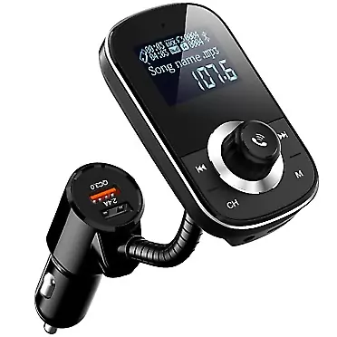 WYYHAA Bluetooth Car Adapter Transmitter FM Audio Receiver, BT 5.0 &QC 3.0 Wireless FM Transmitter with LED Backlit Hands-Free Calling 2 USB Ports Hi-Fi Music