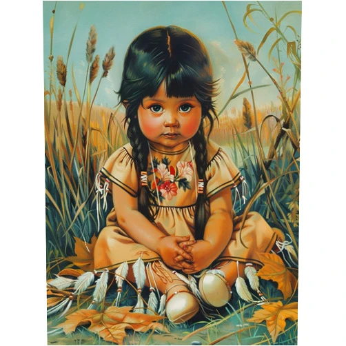 Lamei 5D Diamond Art Painting Kits for Adults American Native Indian Little Portrait Full Square Drill Diamond Art Accessory Cross Stitch Cute Angel Gems for Wall Decoration Gift 30x40cm/12x16inch