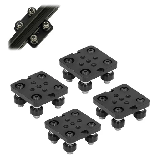 Fabater 4 Pack Small V Wheel Plate, Gantry Rod Plate with Wheel, Mini V Wheel Support Plate for 2020 Aluminum, CNC and 3D Printer Parts, Black Wheel