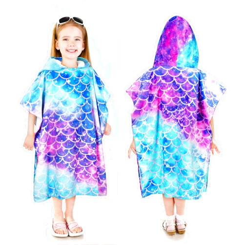 Catalonia Kids Mermaid Hooded Poncho Towel for Toddler Aged 2-6, 100% Cotton, Absorbent Girls Bath Towel, Swim Changing Robe, Sand Proof