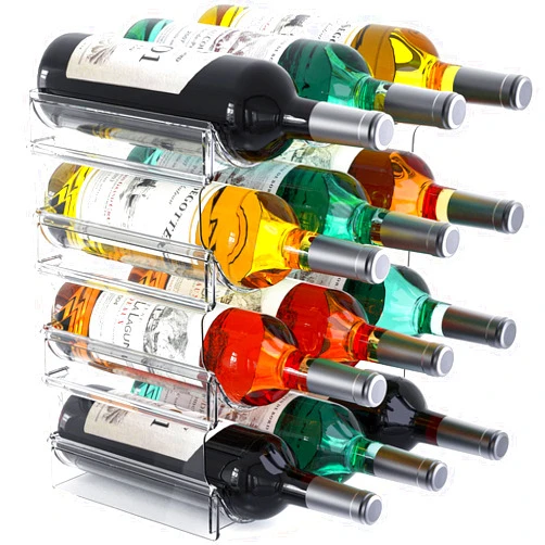 Benaep Plastic Water Bottle Organizer and Wine Rack Storage Holder,4 Tier 12 Containers Stackable Free-Standing Bottle Storage Rack for Kitchen Countertops, Table Top, Pantry, Bars, Cabinets, Fridge - Clear