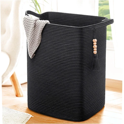Goodpick Laundry Hamper, Large Laundry Basket, Clothes Hampers for Laundry Room, Tall Basket, Woven Laundry Basket, Blanket Basket Living Room, Storage Basket for Toys, Towels, 16x13x22in, Black