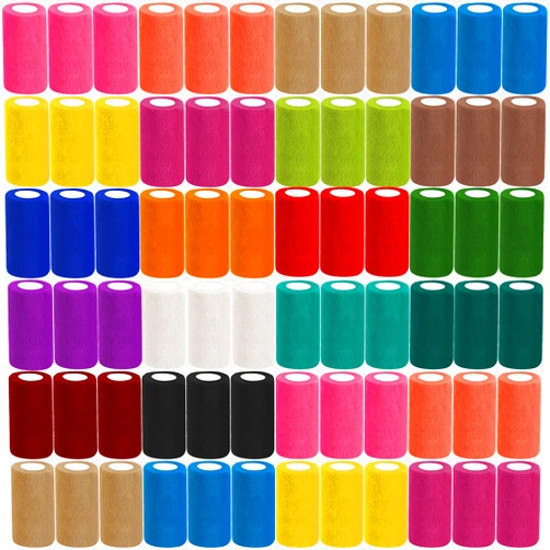 Oleitodh 54 Pack Colorful Self Adhesive Bandage Wrap Bulk 4 Inch x 5 Yards Cohesive Bandage,Vet Wrap Breathable Elastic Self-Adherent Tape for Stretch Athletic Sports Wrist Ankle Dogs Pet Vet Wrap
