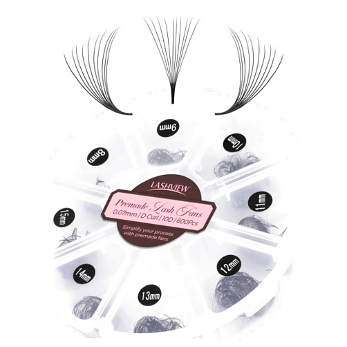 LASHVIEW 1000 Fans 10D Premade Volume Eyelash Extensions Mixed Tray Premade Fans Eyelash Extensions D Curl Premade Lash Fans Pointed Handmade Promade Loose Fans Thin Base (10D-0.07D,8-15mm)