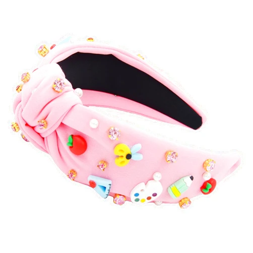ASSORAIN Headband for Women Teacher Jeweled Pearl Rhinestone Wide Knotted Headband Wide Top Knot Hair Accessories Crystal Beaded Jeweled Top Knot Teacher Appreciation Birthday for Women Girls