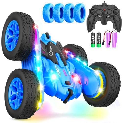 Terucle Remote Control Car, Rc Cars Stunt RC Car Toys New Upgraded Strip Lights and Headlights Car Toys Double-Sided 360° Rotating 4WD Rc Drift Truck for Boys Girls Birthday Gift (Blue)