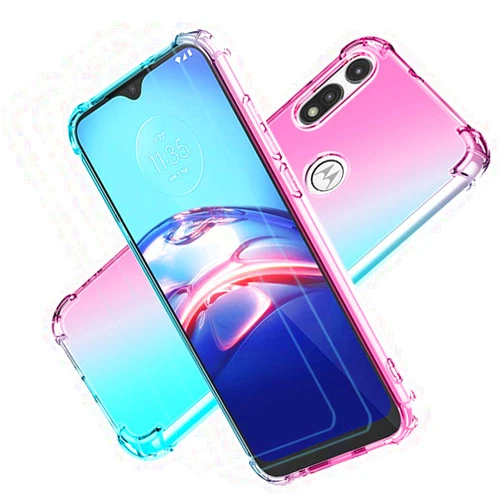 HNHYGETE for Moto E Phone Case with Screen Protector, Transparent Shockproof Slim Two-Color Soft TPU Protection Cover Cases for Motorola Moto E (2020) (Pink/Green)