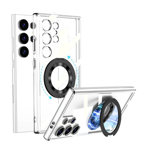 CASEOWL for Samsung Galaxy S24 Ultra Case Clear with Ring Holder, Stand [Compatible with Magsafe Charger] Magnetic Glossy Slim Luxury Soft Shockproof Case for Galaxy S24 Ultra, Crystal Clear
