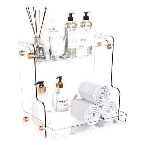 HAOWUJIN 2 Tier Bathroom Countertop Organizer, Countertop Makeup Organizer Perfume Care Products, Clear Vanity Trays for Bathroom, Double Layer Bathroom Vanity Trays Holders Organization(Clear)
