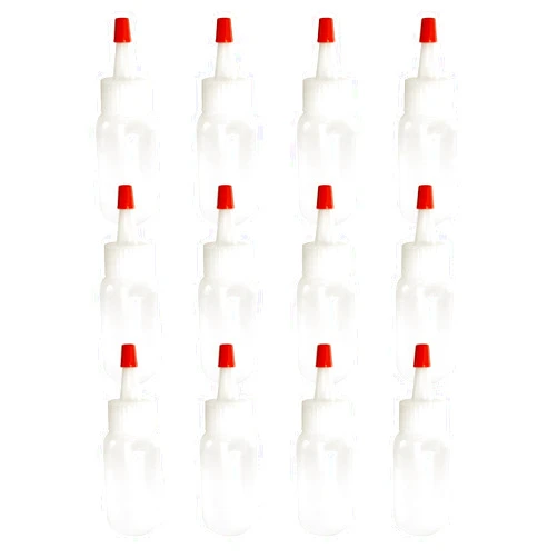 510 Central Yorker Squeeze Bottles (1oz, 12 Pack) Boston Round with Red Tip Caps - LDPE Plastic - Made in USA