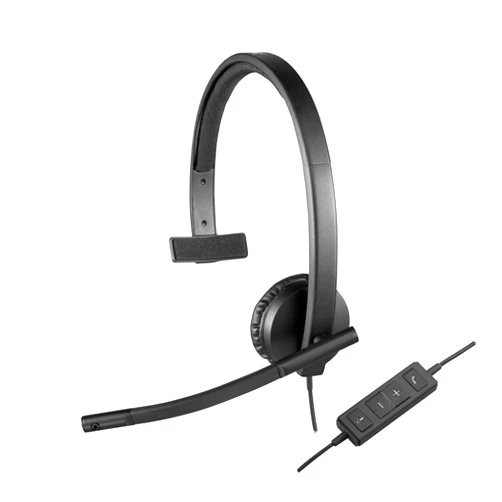Logitech H570e Wired Headset, Mono Headphones with Noise-Cancelling Microphone, USB, In-Line Controls with Mute Button, Indicator LED, PC/Mac/Laptop - Black