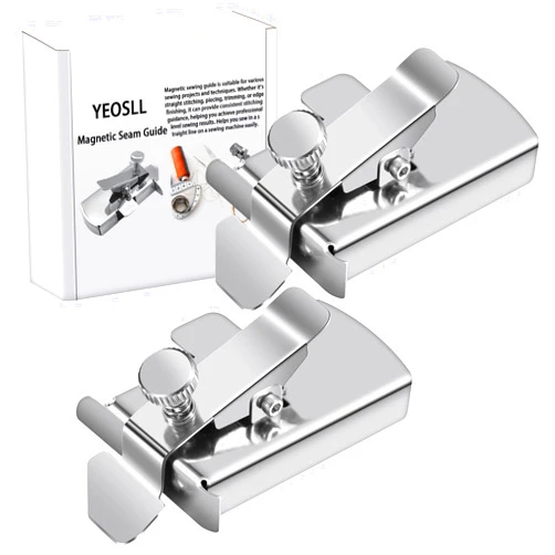 YEOSLL Upgraded Magnetic Seam Guide with Clip for Sewing Machine, Magnetic Sewing Guide Clips, Stainless steel Hemmer Guide Sewing Ruler, Sewing Supplies Accessories, 2-PCS