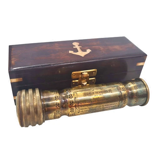 CollectiblesBuy Antique Brass Ring Working Kaleidoscope with Wooden Box, Vintage Style Maritime Optical Kaleidoscope, Handheld Collectible