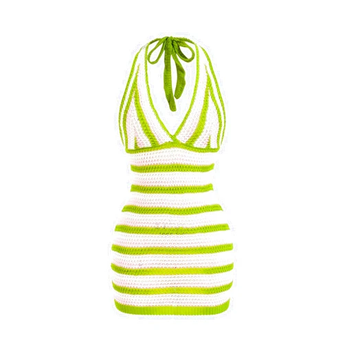 SweatyRocks Women's Striped Backless Halter Mini Dresses Sleeveless Bodycon Vacation Knit Dress