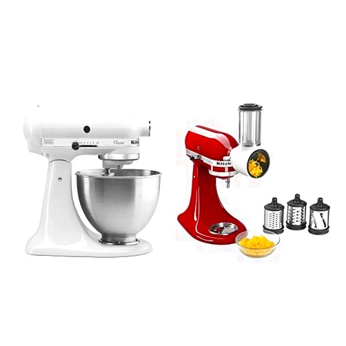 KitchenAid Classic Series Stand Mixer 4.5 Q and Fresh Prep Slicer/Shredder Attachment, White