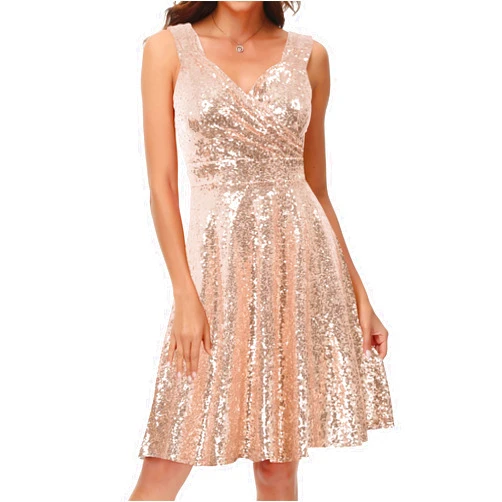 GRACE KARIN Women's Sequin Dresses Sleeveless V-Neck Sparkly Glitter Evening Party Dress