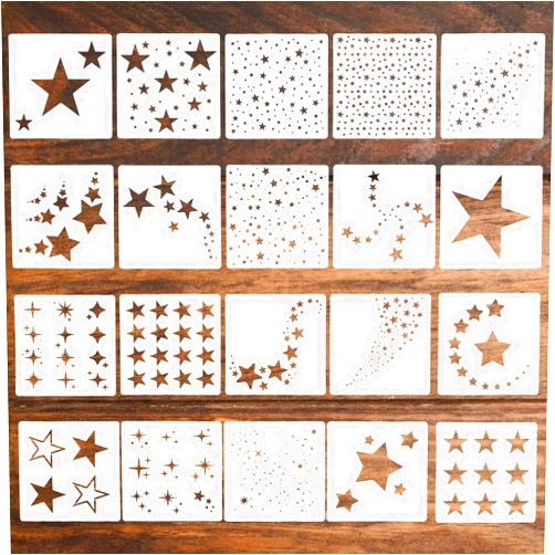Matwsec 20 Pcs Star Stencils for Painting, Reusable Stencils for Crafts, Large Fabric Star Stencil for Crafts Home Decor on Wood, Canvas, Paper, Fabric, Walls, Furniture