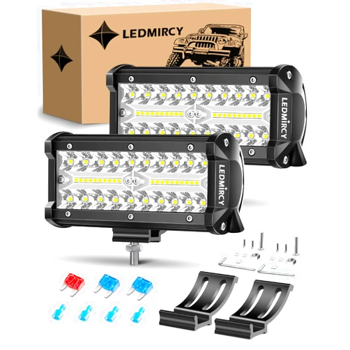LEDMIRCY 7 Inch LED Light Bar Spot Flood Combo Beam Triple Rows LED Pod Lights 2PCS White Off Road Lights for GMC Truck Tractor Excavator ATV SUV UTV Boat Cart IP68 Waterproof