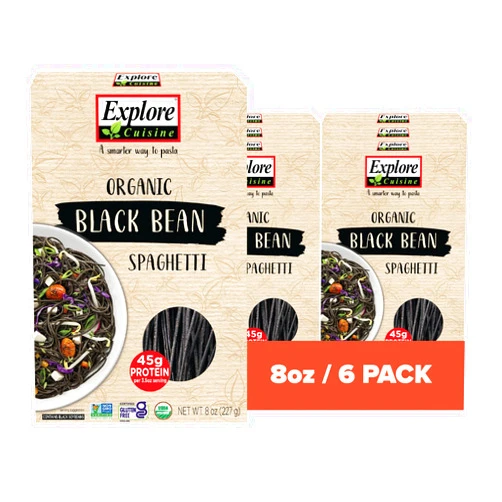 Explore Cuisine Organic Black Bean Spaghetti - Pack of 6 (8 oz) - Easy-to-Make Gluten Free Pasta - High in Plant Protein & Fiber - Vegan, Keto Friendly, Non-GMO, Kosher - 24 Total Servings