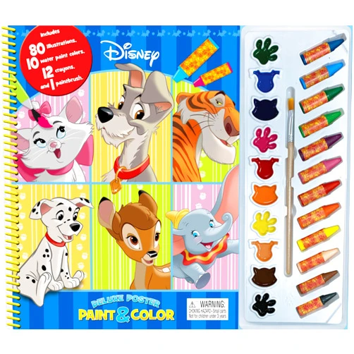 By Phidal Publishing Inc. (Author) Phidal - Disney Animals Classics Deluxe Poster Paint & Color - with 80 Coloring Pages, 10 Water Color Paints and 12 Crayons for Kids and Children Learning Fun (Deluxe Poster and Paint)