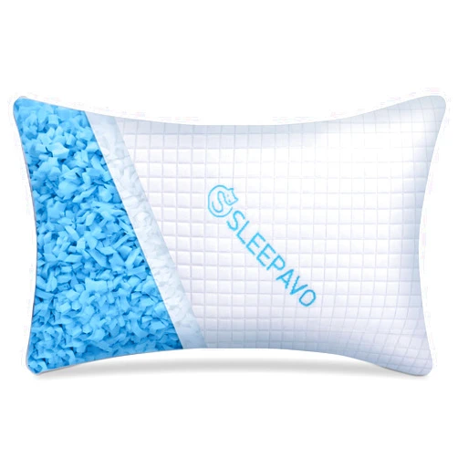 Sleepavo Adjustable Shredded Memory Foam Pillow Queen Size - Soft or Firm Rayon Derived from Bamboo Pillow for Side Sleeper, Stomach & Back - Cold Cooling Gel Bed Pillow for Sleeping Premium Comfortable Pillow