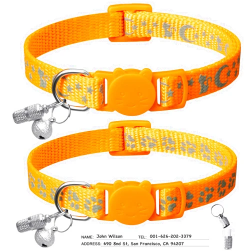 LLHK 2 Pack Breakaway Cat Collars & 2 Pcs Name Tags,Reflective Safety Kitten Collar with Bell,for Girl Boy Male Cats,Adjustable 7''-12'', Personalized ID Tag,Pet Supplies,Accessories