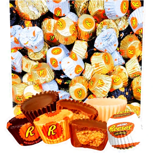 Sweetsome ReesesMiniatures Assortment - Bulk Pack of Assorted Flavored Milk, Dark & White Creme Peanut Butter Cups Chocolate Candy - 3 Pound