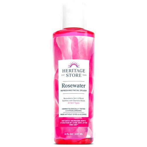 HERITAGE STORE Rosewater - Refreshing Facial Splash for Glowing Skin with Damask Rose - All Skin Types - Rose Water for Face - Made Without Dyes or Alcohol, Hypoallergenic, Vegan, Cruelty Free, 8oz