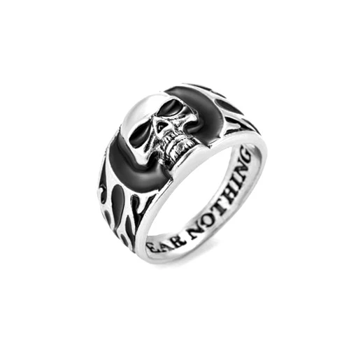 PikaLF Skull Ring for Men, Gothic Demon Skull Head Ring, Punk Rock Skull Totem Ring, Vintage Black Eye Skull Bone Amulet Ring, Hip Hop Halloween Biker Ring, Viking Skull Jewelry