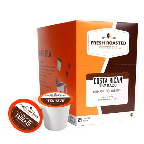 Fresh Roasted Coffee, Costa Rica Tarrazu, Medium Roast, 24 Pods for K Cup Brewers