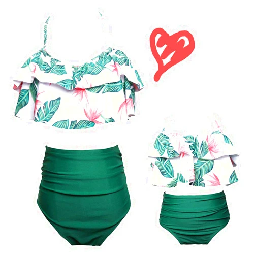 MERSARIPHY 2Pcs Mommy and Me Matching Family Swimsuit Ruffle Women Swimwear Kids Children Toddler Bikini Bathing Suit Beachwear Sets
