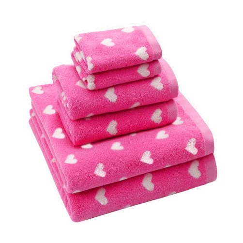 ORIGINAL KIDS 6 Piece Towel Set - Bath Time Hearts - 2 Bath Towels, 2 Hand Towels, 2 Washcloths - 100% Cotton Jacquard Colorful Soft Absorbent Pool Beach Kids Towel Gift - Pink White