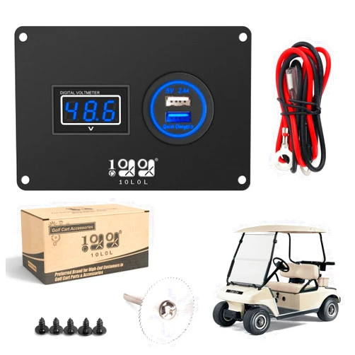 10L0L Golf Cart 2 in 1 Dash Console Panel for Club Car DS 2000 Up Models, Include Digital Battery Voltmeter and 3.0 Fast Charge Dual USB Outlet