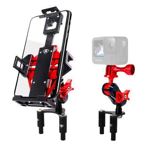 WINDFRD Metal Motorcycle Phone Mount Holder with Action Camera Mount, Fits Ducati Panigale V4, V4S, 959, 939/950(Super Sport/S), 848, 899, 1199, 1299, Sturdy and Heavy Duty (Red)
