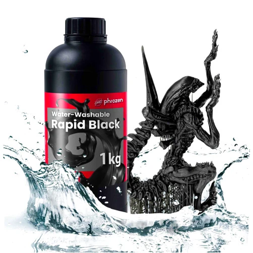 phrozen Water-Washable 3D Printer Resin [Rapid Black], 405nm LCD UV-Curing Photopolymer Resin for High Precision Printing, Low Odor, Non-Brittle, Easy to Clean and Cure (1KG)
