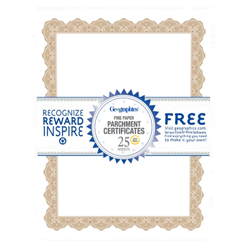 Geographics® 30% Recycled Blank Parchment Certificates, 8 1/2
