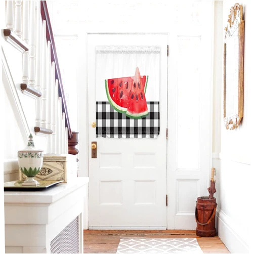 LooPoP French Door Curtains for Doorways Privacy Glass Door Curtain Panel Summer Fruit Fresh Watermelon Window Curtain 40 Inch Length for Front Door Black and White Grid