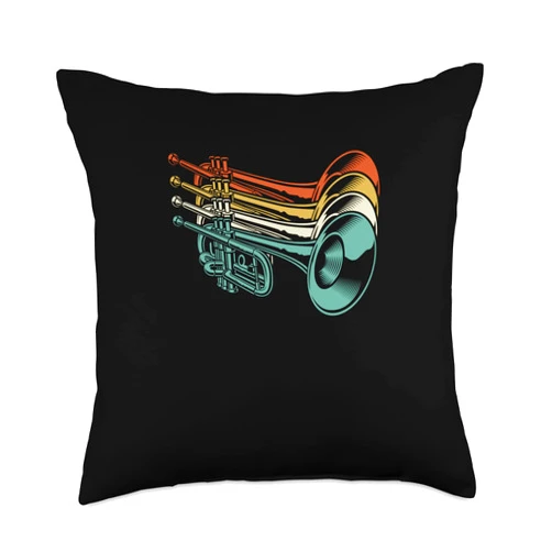 Brass Band Member Jazz Music Lover Music Teacher Retro Vintage Marching Band Musician Trumpet Player Throw Pillow, 18x18, Multicolor
